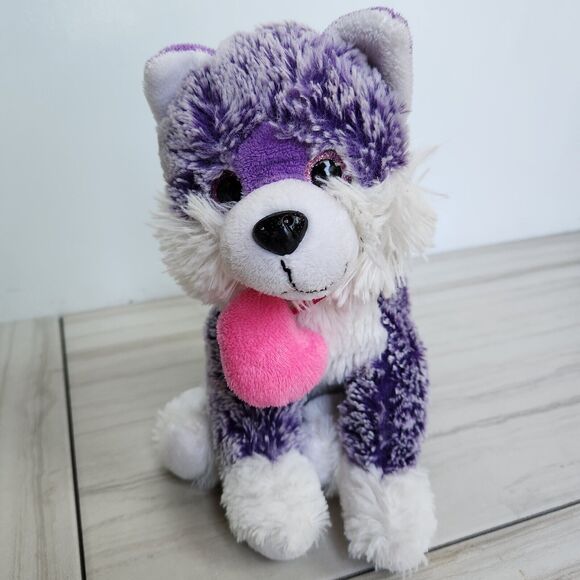 Fiesta Great Wolf Lodge Plush Purple & White Fuzzy Wolf Dog 9" - Picture 3 of 12